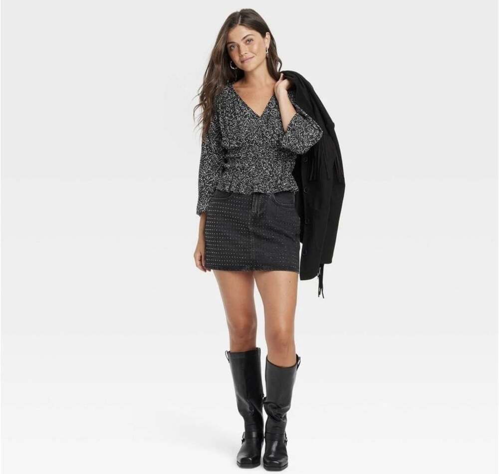 Women's Long Sleeve Smocked Blouse Universal Thread BlackFloral M boho cottage